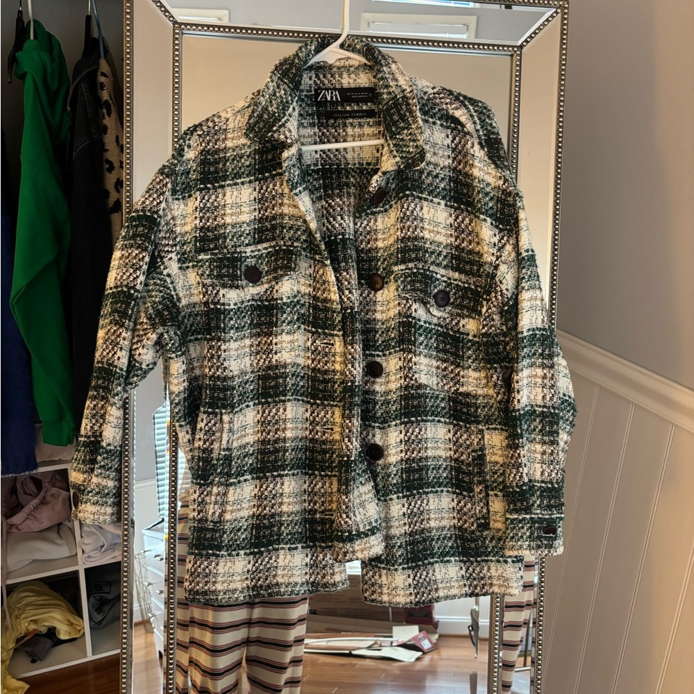 Zara Forest Green and Cream Tweed Jacket